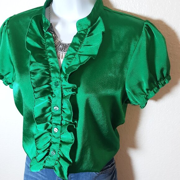 BCX Tops - BCX Green Satin Blouse